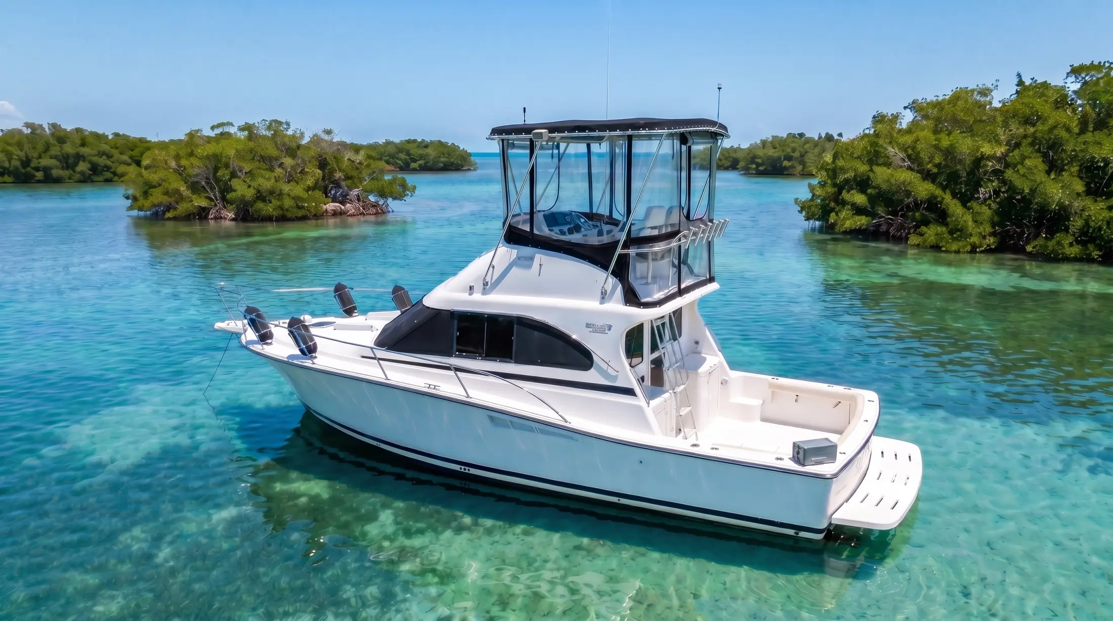 The Luhrs 40 anchored over clear turquoise water