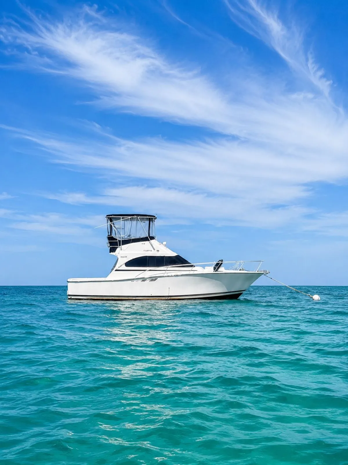 The Luhrs anchored over turquoise water off Miami