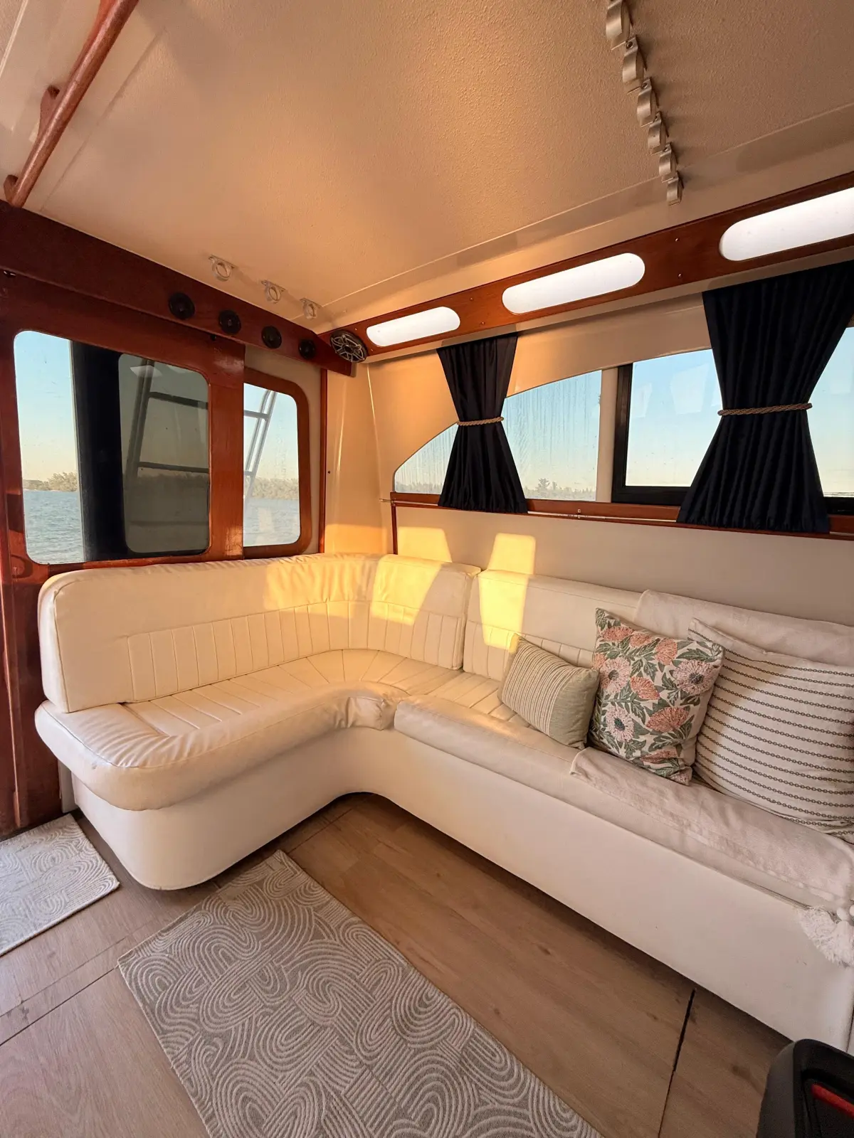 The white sectional sofa in the Luhrs salon