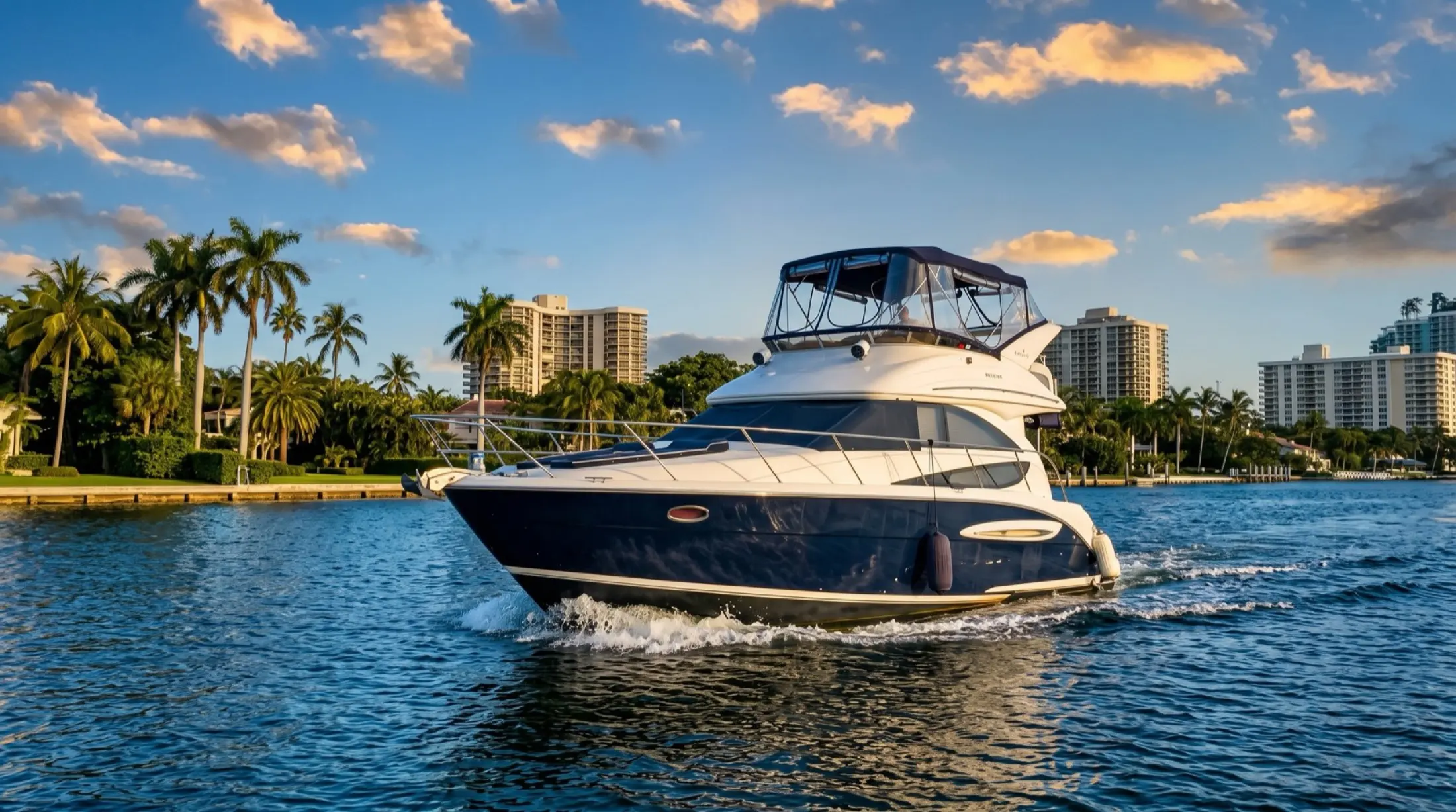 The Meridian 341 cruising past Miami